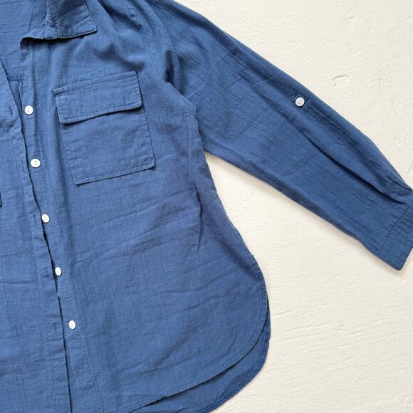 Blue Button Up Long Sleeve Shirt, Size Small - Picture 3 of 5